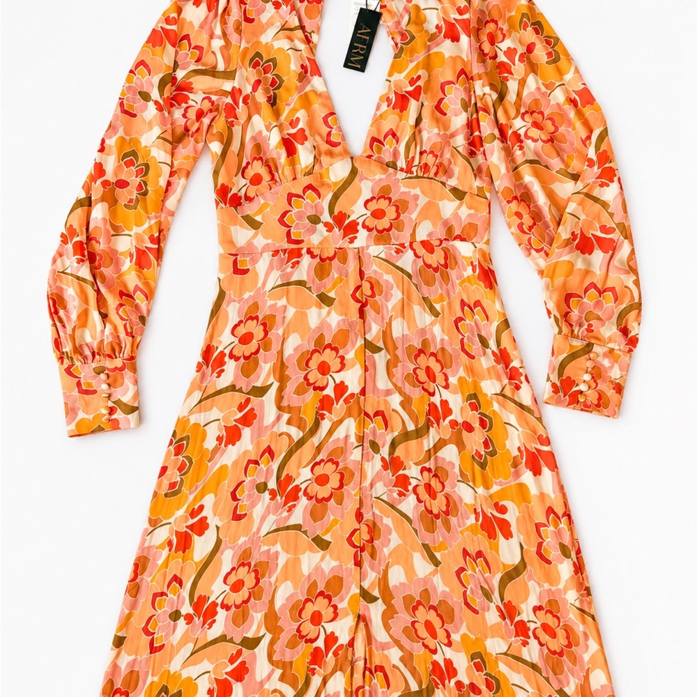 AFRM Vintage Coral Floral Shiloh Maxi Dress M NWT Retro Open Back - Picture 6 of 7